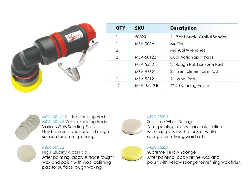 Master Palm Industrial 19 Pcs 2" right Angle Orbital Sander Set, Msa-k083 - 58029 - USD $300 - Master Palm Pneumatic