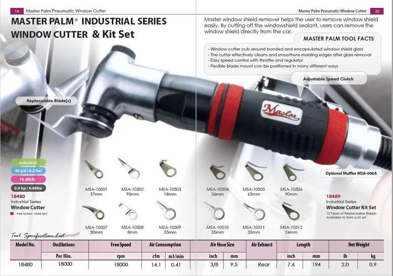 Master Palm 18489 Industrial Pneumatic Windshield Removal Tool Set with 12 Blades for Truck, Bus, Car and Vehicles - 18489 - USD $352.5 - Master Palm Pneumatic