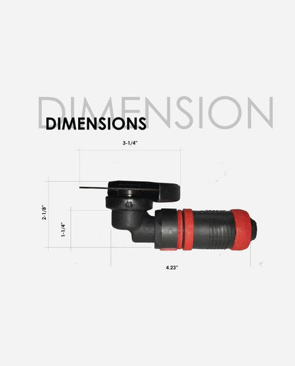 a picture of a black and red object with measurements